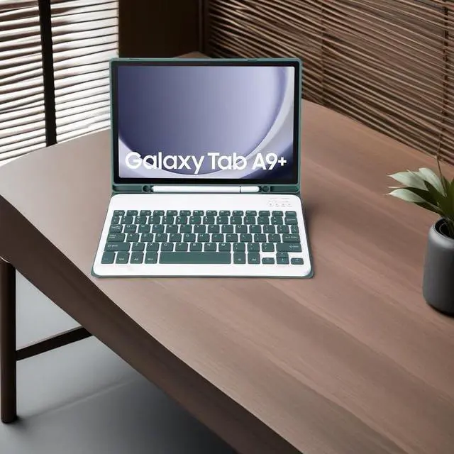 Alt view image 2 of 5 - Slim Candy Colors Keyboard Case Compatible with Samsung Galaxy Tab A9 Plus 11 Inch 2023 Model (SM-X210/X216/X218) with S Pen Holder, Mutil Angles Stand Cover Detachable Wireless Keyboard (Dark Green)