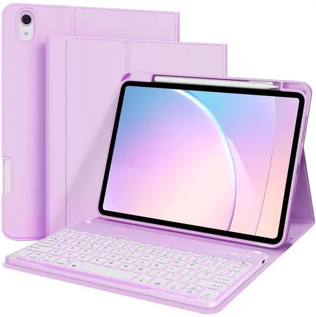 Main image of kenke Keyboard Case for iPad 10th Generation (10.9 Inch 2022) / iPad (A16) 11th (11 inch 2025), 7 Color Backlight Square Cap, Wireless Detachable Folio Keyboard Cover with Pencil Holder, Taro Purple