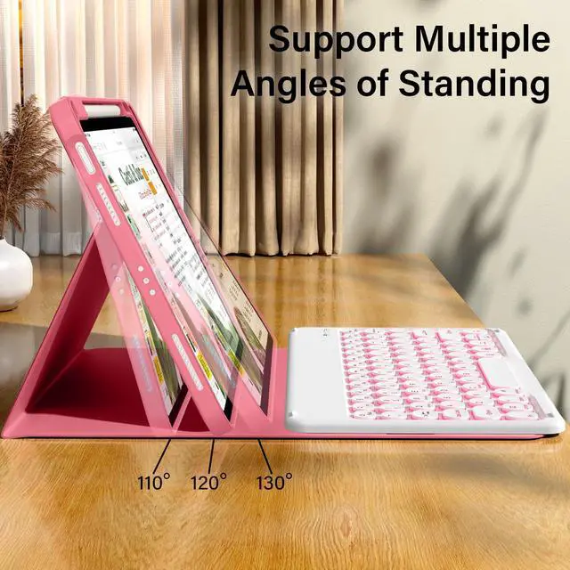 Alt view image 4 of 5 - kenke for iPad 11/10th Gen Case with Keyboard 11/10.9 inch 2025 A16/2022, Detachable Wireless Bluetooth Keyboard Case with Right Side Pencil Holder, Backlit White Circular Keycaps (Pink