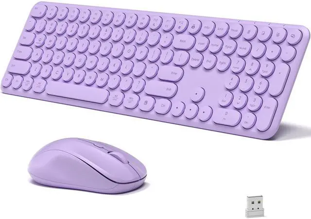 Main image of KEQTFT Wireless Keyboard and Mouse Combo, 110 Round Quiet Keys, Adjustable Optical Mouse, Share 1xUSB Receiver, Power Switch, for Windows Mac(Purple)