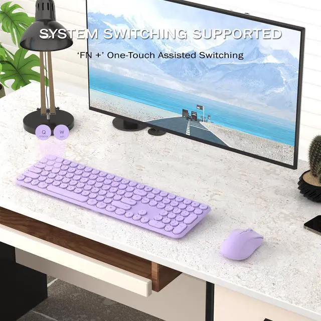 Alt view image 2 of 5 - KEQTFT Wireless Keyboard and Mouse Combo, 110 Round Quiet Keys, Adjustable Optical Mouse, Share 1xUSB Receiver, Power Switch, for Windows Mac(Purple)