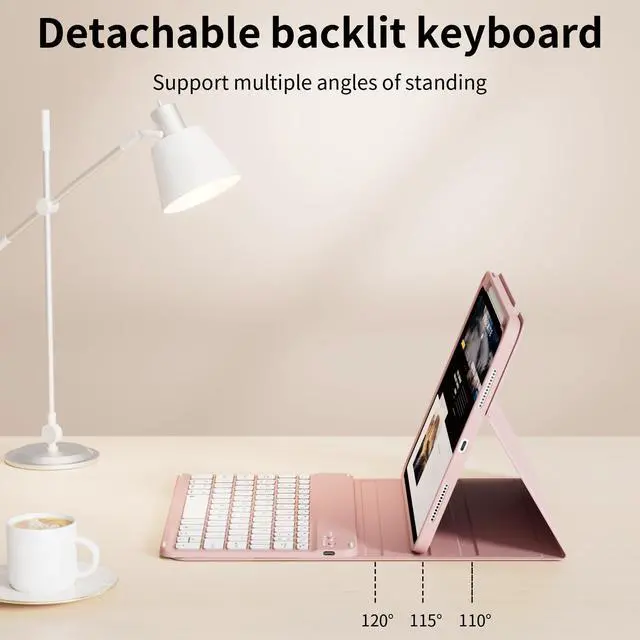 Alt view image 3 of 5 - kenke Case with Keyboard for iPad Air 11 inch 7th (M3/M2) 2025/2024 & Air 5th/4th Generation 10.9 Inch with Right Pencil Holder, 7-Color Backlit Wireless Detachable Folio Keyboard Cover, Pink