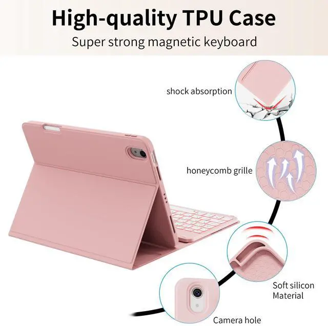 Alt view image 5 of 5 - kenke Case with Keyboard for iPad Air 11 inch 7th (M3/M2) 2025/2024 & Air 5th/4th Generation 10.9 Inch with Right Pencil Holder, 7-Color Backlit Wireless Detachable Folio Keyboard Cover, Pink