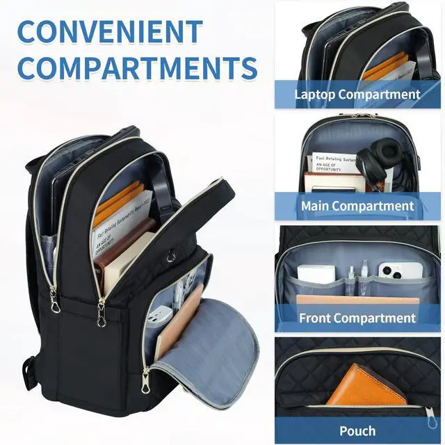 Alt view image 2 of 5 - KROSER Laptop Backpack 15.6 Inch Stylish Daypack with USB Charging Port, Water-repellent Nylon Backpack Backpack for Travel/Business/Women/Black