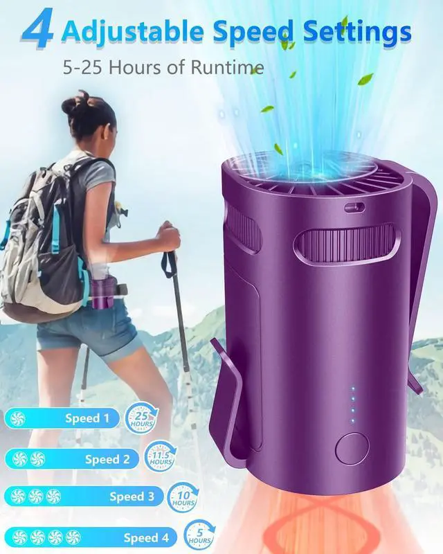 Alt view image 2 of 5 - KJXIC Clip On Fan for Shirt Belt Pants-Mini Lightweight Portable Waist Fan Rechargeable Battery Powered,Hands Free Belt Loop Tshirt Hip Poctet Hard Hat Body Cooler Travel Camping Sports Deep Purple