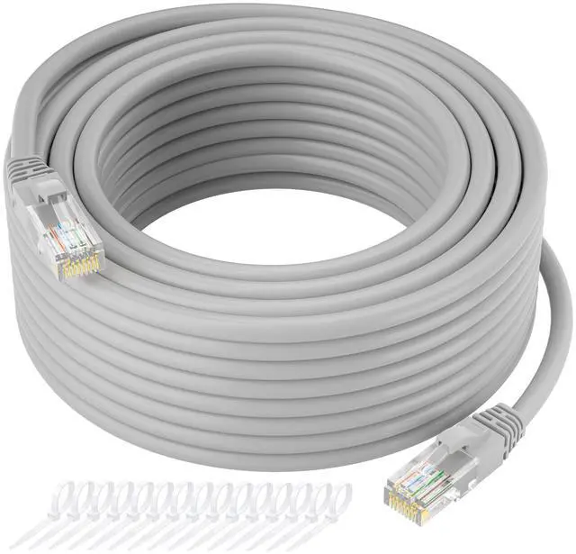 Main image of Cat5e Ethernet Cable 300 FT, Long Cat 5e Internet Cable, Grey Snagless Patch Cord, Flexible, Network, LAN, PoE, Standard RJ45 Connector for PC, Server, Router, Modem, TV, PS5 - with 15 Cable Ties