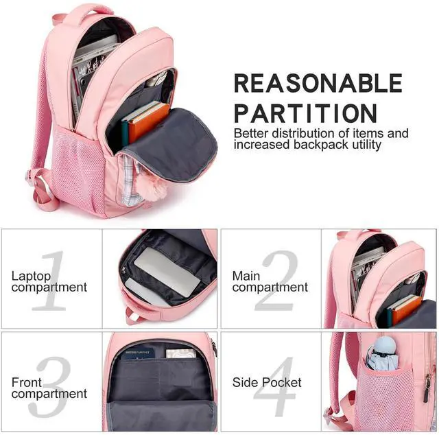 Alt view image 2 of 5 - Kuosdaz School Backpack for Teen Girls,15.6in Laptop Backpack Kids Bookbag for Middle School College Students,Cute School Bag for Women,Pink