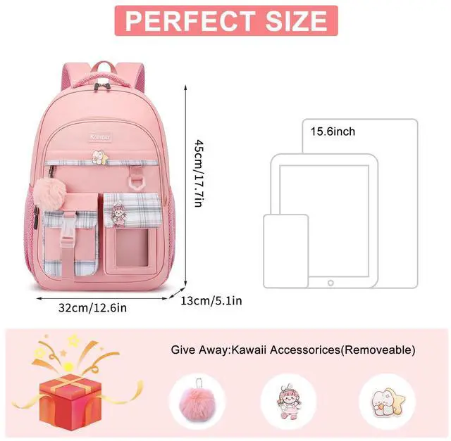 Alt view image 3 of 5 - Kuosdaz School Backpack for Teen Girls,15.6in Laptop Backpack Kids Bookbag for Middle School College Students,Cute School Bag for Women,Pink