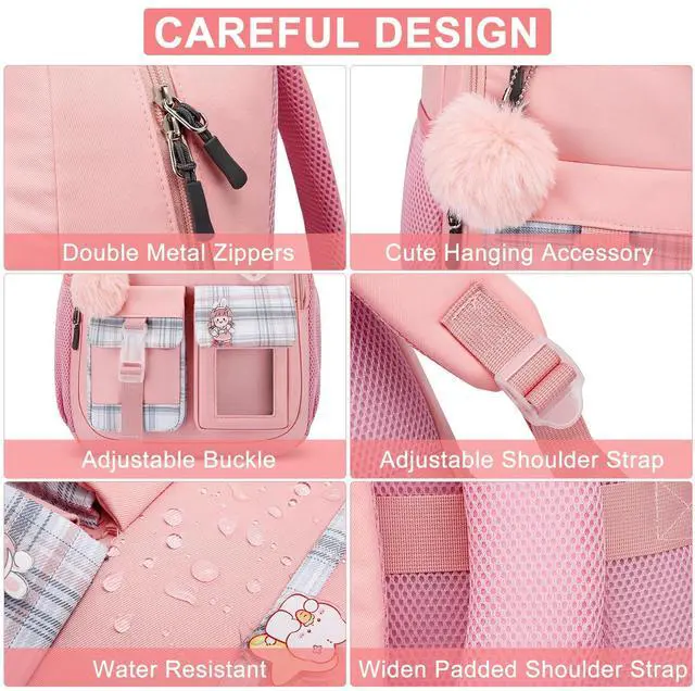 Alt view image 4 of 5 - Kuosdaz School Backpack for Teen Girls,15.6in Laptop Backpack Kids Bookbag for Middle School College Students,Cute School Bag for Women,Pink