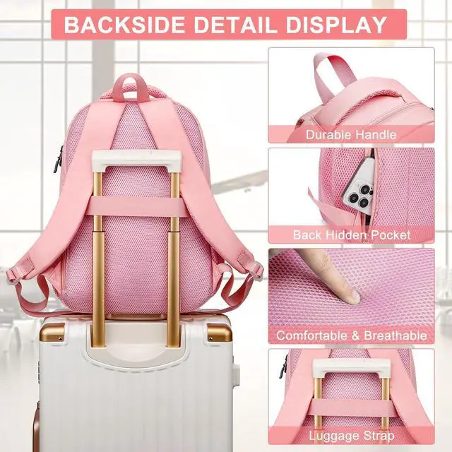 Alt view image 5 of 5 - Kuosdaz School Backpack for Teen Girls,15.6in Laptop Backpack Kids Bookbag for Middle School College Students,Cute School Bag for Women,Pink