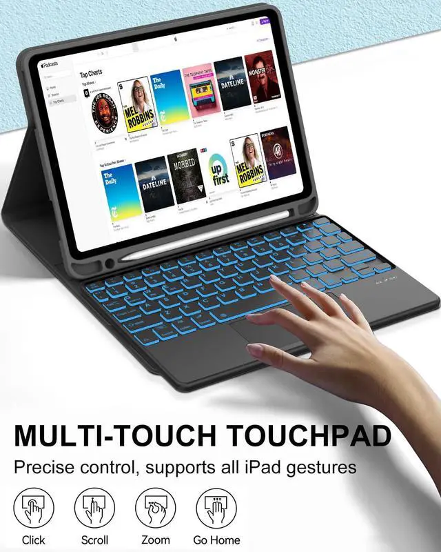 Alt view image 2 of 5 - KVAGO Keyboard Case for iPad (A16) 11th Generation 2025, / 10th Generation 2022, Multi-Touch Trackpad, 7 Color Backlit, Wireless Detachable Keyboard, Stand Folio Folio Cover with Pencil Holder, Black