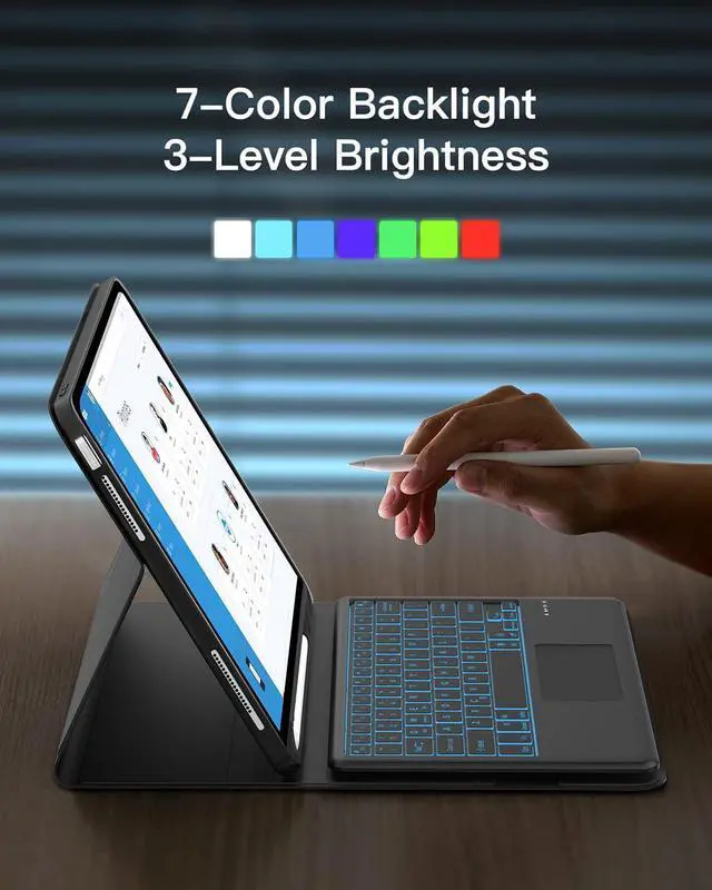 Alt view image 5 of 5 - KVAGO Keyboard Case for iPad (A16) 11th Generation 2025, / 10th Generation 2022, Multi-Touch Trackpad, 7 Color Backlit, Wireless Detachable Keyboard, Stand Folio Folio Cover with Pencil Holder, Black