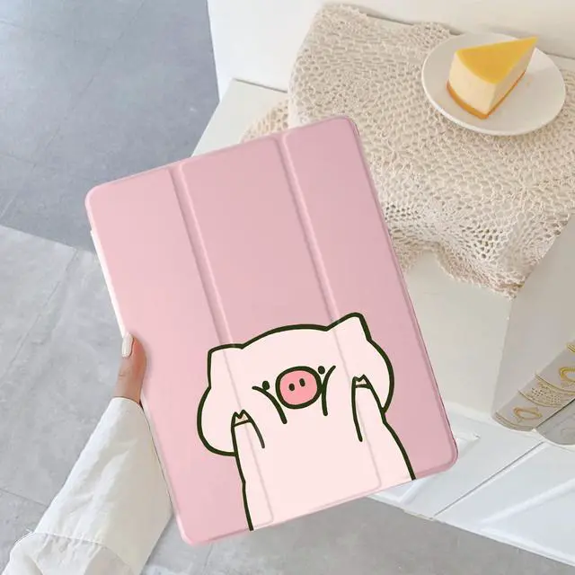 Alt view image 2 of 5 - Cute Cartoon Pig for iPad Air5/Air4 Case with Pencil Holder, Auto Sleep/Wake, Pink Leather Soft TPU Back Cover for iPad 10.9 Inch 2022/2020