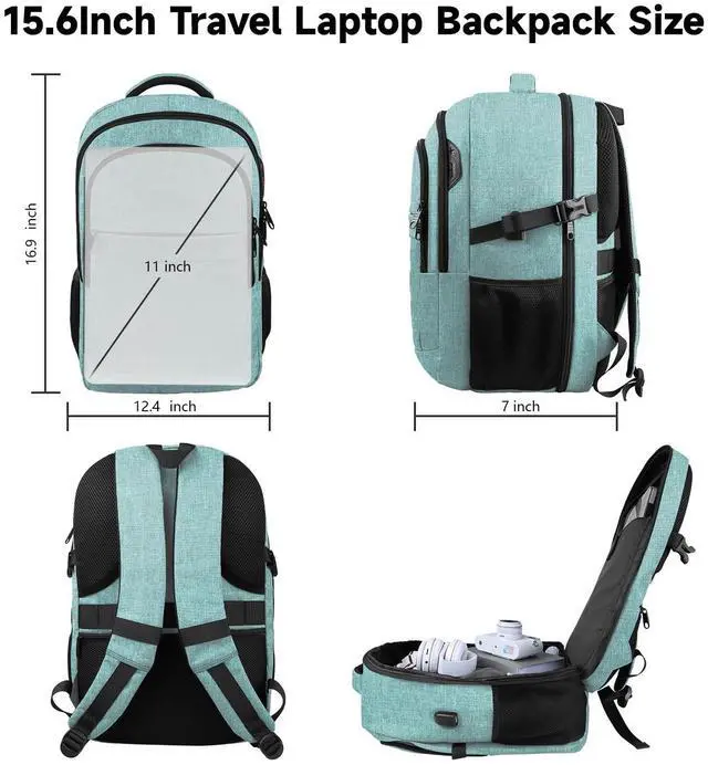 Alt view image 3 of 5 - Lapsouno Business Laptop Backpack, Travel Laptop Backpack, Backpack, Anti Theft Sturdy 15.6 Inch TSA Friendly with USB Port, Water Resistant College School Computer Bag Gifts for Men Women, Lake Green