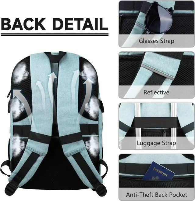 Alt view image 5 of 5 - Lapsouno Business Laptop Backpack, Travel Laptop Backpack, Backpack, Anti Theft Sturdy 15.6 Inch TSA Friendly with USB Port, Water Resistant College School Computer Bag Gifts for Men Women, Lake Green
