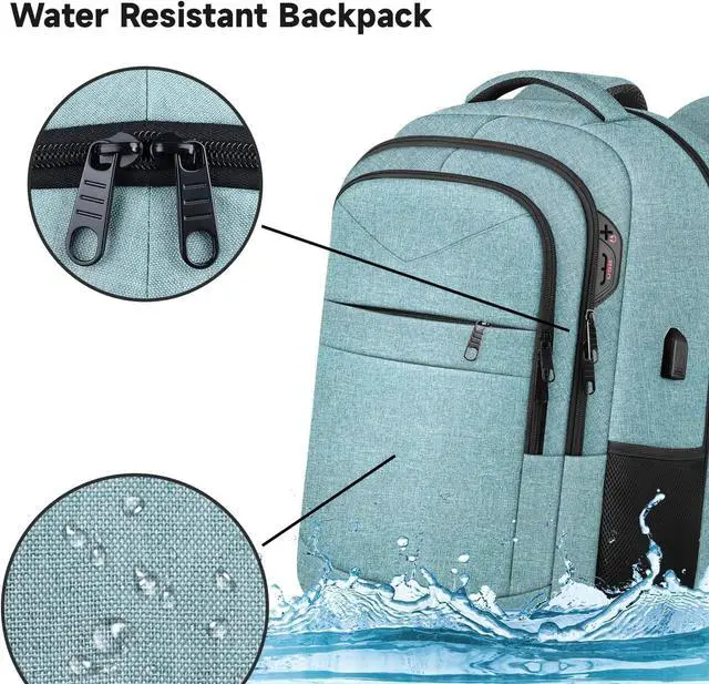 Alt view image 4 of 5 - Lapsouno Business Laptop Backpack, Travel Laptop Backpack, Backpack, Anti Theft Sturdy 15.6 Inch TSA Friendly with USB Port, Water Resistant College School Computer Bag Gifts for Men Women, Lake Green