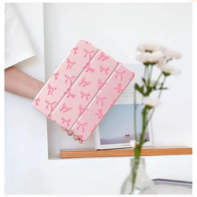 Alt view image 2 of 5 - Cute Kawaii Pink Bow for iPad Mini 6 Case with Pencil Holder, Auto Sleep/Wake, Pink Leather Clear Acrylic Back Cover