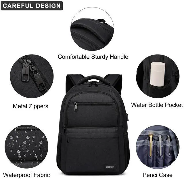 Alt view image 3 of 5 - LIBENED Backpack for Men, School Backpack for Teen Boys,15.6 inch Laptop Back Pack for High School and College Students with USB Charging Port, Computer Bookbag, Black