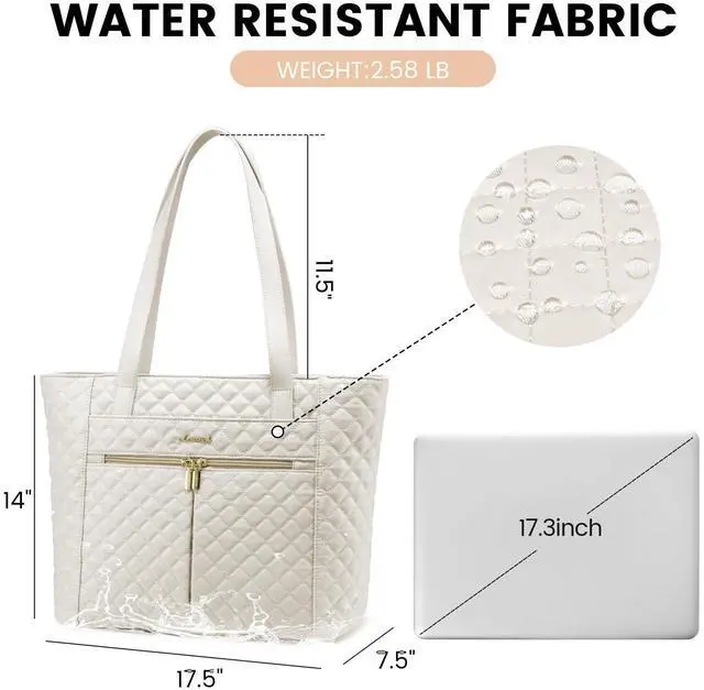 Alt view image 3 of 5 - LOVEVOOK Laptop Bag for Women 17 inch,Diamond Quilted Work Tote Bags Womens Laptop Tote Bag Computer Shoulder Bags,Stylish Travel Tote Bags Laptop Purse Briefcase Handbag with Clutch Purse,Off-white