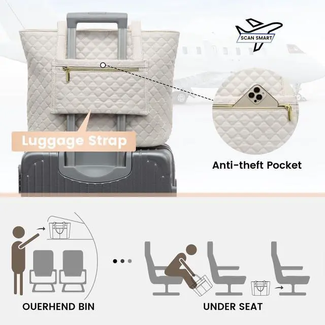 Alt view image 5 of 5 - LOVEVOOK Laptop Bag for Women 17 inch,Diamond Quilted Work Tote Bags Womens Laptop Tote Bag Computer Shoulder Bags,Stylish Travel Tote Bags Laptop Purse Briefcase Handbag with Clutch Purse,Off-white