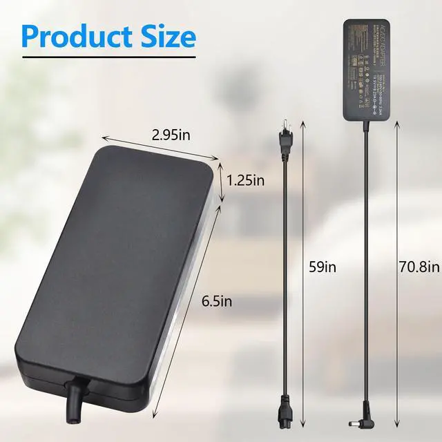Alt view image 2 of 5 - 180W 19.5V 9.23A Laptop Charger ADP-180MB F Fit for Asus ROG G750JM G751JM G750JS G75VW G75VX GL502VT G750JW G750JM G750JX G751JL FX502VM FX702VM G-Series Gaming Laptop AC Adapter with Power Cord