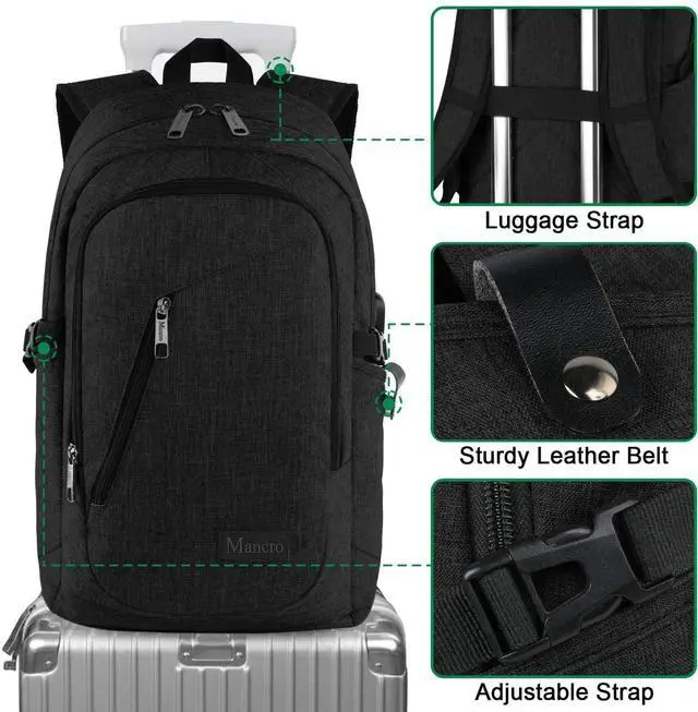 Alt view image 5 of 5 - Mancro Laptop Backpack for Travel 17.3 in Anti-Theft Business Backpack Large Travel Computer Bag Daypack Work College Bookbag for Men Women, Black