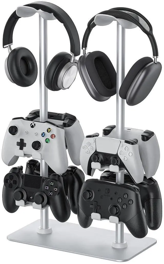Main image of MANMUVIMO Headset Controller Stand for 2 Headset and 8 Controller, Headphone Stand Gaming Controller Holder for PS5 Switch Xbox Airpods Beats Bose, Gaming Room Accessories, Gamer Gifts for Men (White)