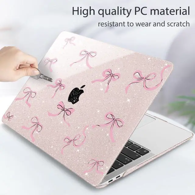 Alt view image 3 of 5 - May Chen Compatible with MacBook Air 13 inch Case 2021, 2020 2019 2018 Release Model: M1 A2337 A2179 A1932, Plastic Hard Shell Case Cover with Keyboard Cover, Sakura Pink Glitter Bow