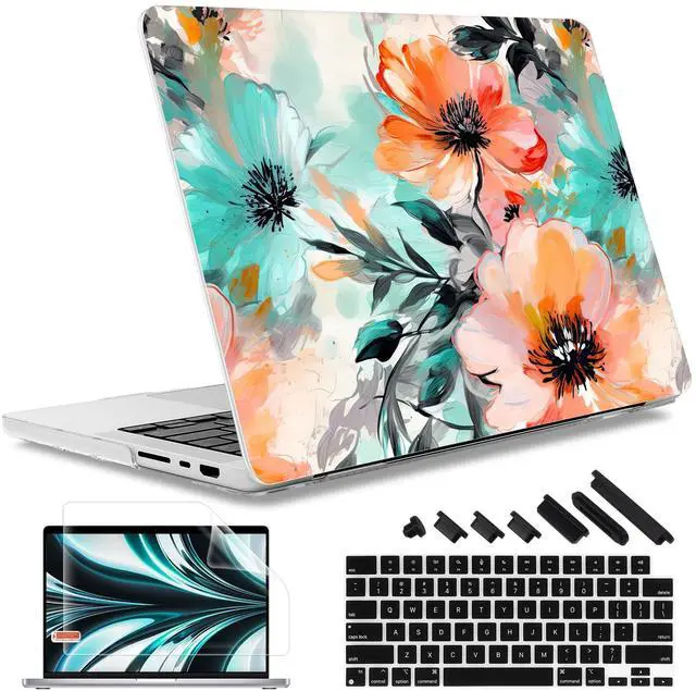 Main image of May Chen Case for M4 MacBook Pro 16 inch A3403 Max A3186, M3 A2991 M2 A2780 M1 A2485 Pro Max 2024 2023 2022 2021 Release, Plastic Hard Shell Case with Screen Pretector&Keyboard Cover, Floral Water