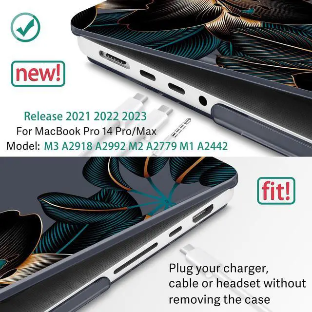 Alt view image 2 of 5 - May Chen Case for M4 MacBook Pro 14 inch Case A3112 A3401 Max A3185, M3 A2918 A2992, M2 A2779 M1 A2442, 2024 2023 2022 2021 Release, Plastic Hard Shell Case with Keyboard Cover, Golden Lilies Flowers