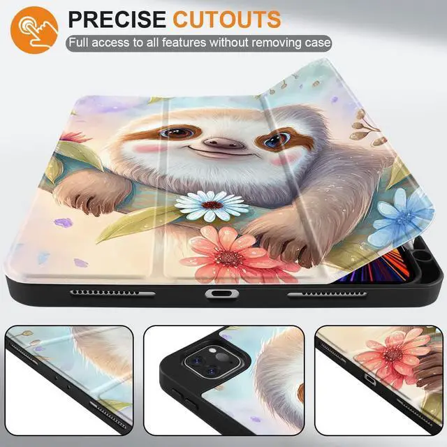 Alt view image 2 of 5 - MEEgoodo Case for iPad Pro 12.9 Case M2 6th/5th/4th/3rd Generation 2022 2021 2020 2018, Protective Tablet Cover with Soft Back Shell for Kids, Smiling Sloth