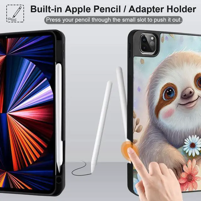 Alt view image 3 of 5 - MEEgoodo Case for iPad Pro 12.9 Case M2 6th/5th/4th/3rd Generation 2022 2021 2020 2018, Protective Tablet Cover with Soft Back Shell for Kids, Smiling Sloth