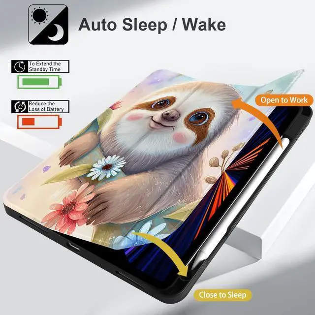 Alt view image 4 of 5 - MEEgoodo Case for iPad Pro 12.9 Case M2 6th/5th/4th/3rd Generation 2022 2021 2020 2018, Protective Tablet Cover with Soft Back Shell for Kids, Smiling Sloth