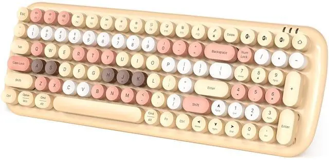 Main image of Wireless Bluetooth Keyboard, 100-Key Mini Bluetooth Typewriter Keyboard for Mac iPad iPhone PC Laptop & Android, 3 Devices Simultaneously, Colorful Retro Round Keycaps Keyboard (Milk Tea)