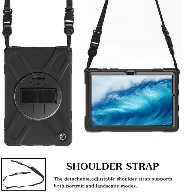 Alt view image 5 of 5 - Case for Samsung Galaxy Tab A9 Plus/A9+ 11'' 2023 (SM-X210/X216/X218),Portable Heavy Duty Dropproof Protective Cover Case with 360 Rotating Stand,Handle & Shoulder Strap,Stylus Pen (New Black)