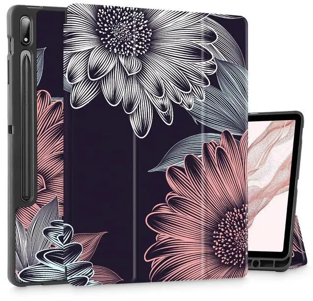 Main image of Mektron Case for Samsung Tab S9 /S9 FE Plus 12.4 Inch 2023 Model X810/X816B/X818U, Built-on Pencil Holder Hard Cover with Auto Wake/Sleep, Multi-Angle Stand for Galaxy S9 Plus, Blooming Chrysanthemums