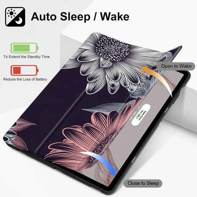 Alt view image 2 of 5 - Mektron Case for Samsung Tab S9 /S9 FE Plus 12.4 Inch 2023 Model X810/X816B/X818U, Built-on Pencil Holder Hard Cover with Auto Wake/Sleep, Multi-Angle Stand for Galaxy S9 Plus, Blooming Chrysanthemums