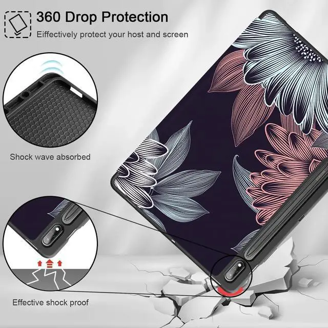 Alt view image 5 of 5 - Mektron Case for Samsung Tab S9 /S9 FE Plus 12.4 Inch 2023 Model X810/X816B/X818U, Built-on Pencil Holder Hard Cover with Auto Wake/Sleep, Multi-Angle Stand for Galaxy S9 Plus, Blooming Chrysanthemums