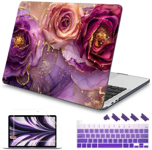 Main image of Mektron Case for MacBook Pro 16 Inch A2141 Cover 2019 Release 16" with Liquid Retina Display/Touch ID, Plastic Hard Shell with Keyboard Skin & Screen Protector & Dust Plug, Marble Flowers