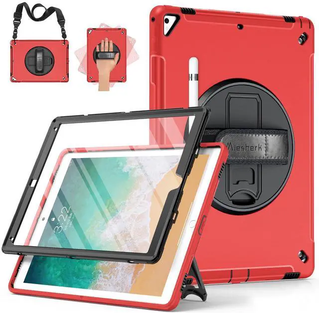 Main image of Miesherk Case for iPad Pro 12.9 2nd Generation 2017 & 2015 1st Generation, Heavy Duty Rugged Shockproof Protective Cover w/360degRotating Stand/Hand/Shoulder Strap/Pencil Holder Red
