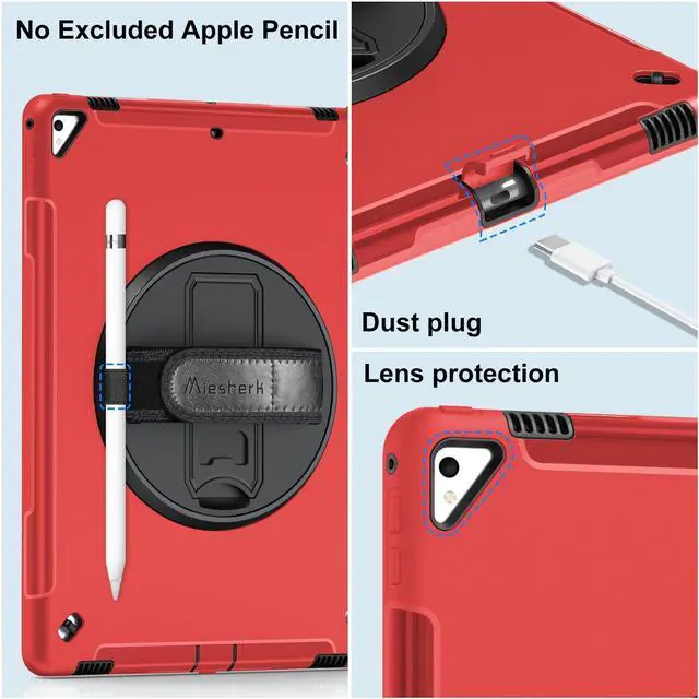 Alt view image 4 of 5 - Miesherk Case for iPad Pro 12.9 2nd Generation 2017 & 2015 1st Generation, Heavy Duty Rugged Shockproof Protective Cover w/360degRotating Stand/Hand/Shoulder Strap/Pencil Holder Red