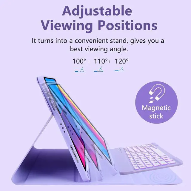 Alt view image 4 of 5 - MMK for iPad 11th 10th Generation Case with Keyboard, Keyboard Case for iPad 10th Gen 10.9 inch (2022) & 11th (A16, 2025), 7-Color Backlight,Detachable Bluetooth Keyboard,Pencil Holder-Purple