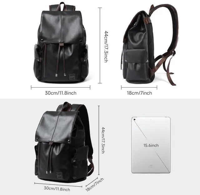 Alt view image 5 of 5 - MOYYI Leather Backpack for Men Fits 15.6" Laptop Vintage Backpacks Waterproof Drawstring Backpack for Travel Daily Work Black