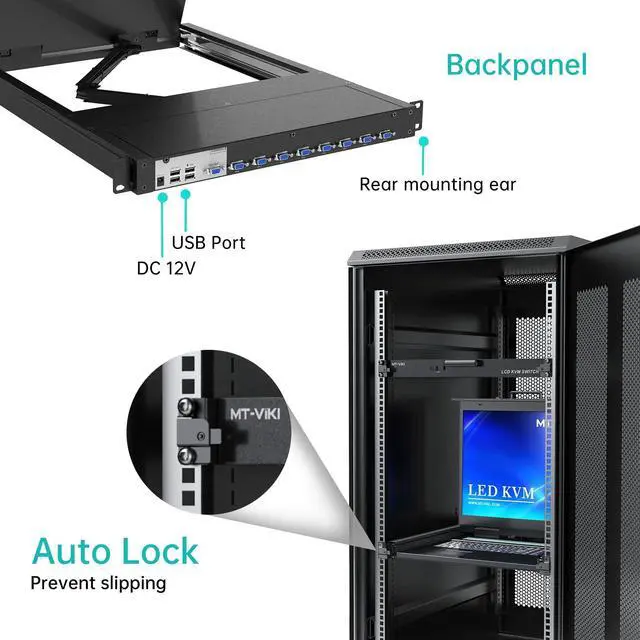 Alt view image 4 of 5 - MT-VIKI KVM Rack Console w/19'' LCD Monitor, 8 Port VGA KVM Switch with Keyboard Touchpad Monitor, Fit for 1U 19'' Rack, OSD/Hotkey/Button [(with 8 KVM Cable)]