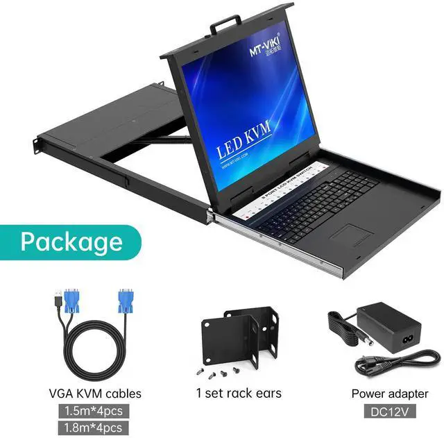 Alt view image 5 of 5 - MT-VIKI KVM Rack Console w/19'' LCD Monitor, 8 Port VGA KVM Switch with Keyboard Touchpad Monitor, Fit for 1U 19'' Rack, OSD/Hotkey/Button [(with 8 KVM Cable)]
