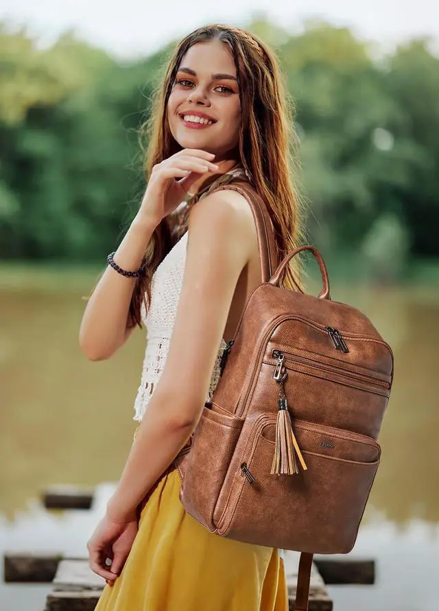 Alt view image 2 of 5 - Mroede Leather Laptop Backpack for Women 15.6 inch Laptop Backpacks Purse Fashion Computer Backpack for Travel College Work