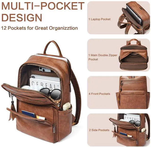 Alt view image 5 of 5 - Mroede Leather Laptop Backpack for Women 15.6 inch Laptop Backpacks Purse Fashion Computer Backpack for Travel College Work