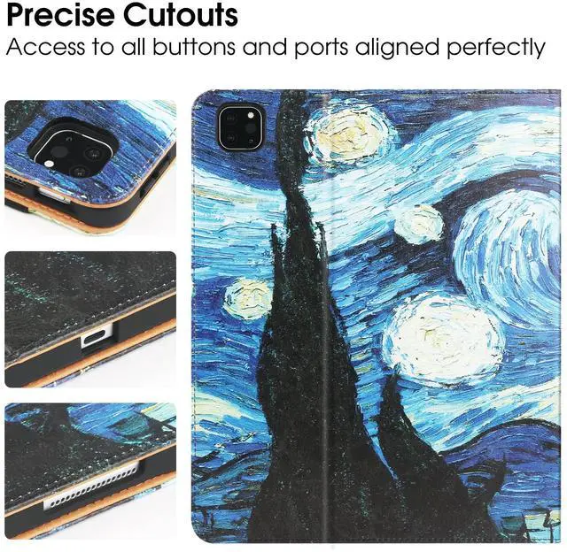 Alt view image 4 of 5 - for iPad Pro 11 Inch Case 4th Generation 2022, 11 Pro Case 3rd/2nd/1st Gen 2021/2020/2018, w/Pencil Holder, Folio Stand Leather Cover, Hand Strap, Multiple Angles & Auto Sleep/Wake, Starry Night