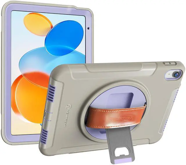 Alt view image 2 of 5 - New Trent Original Rugged iPad Case for iPad 11 (A16) 11-inch (2025) & iPad 10th Gen 10.9-inch (2022) | 360deg Rotating Kickstand, Premium Genuine Leather Hand Strap, Built-in Screen Protector