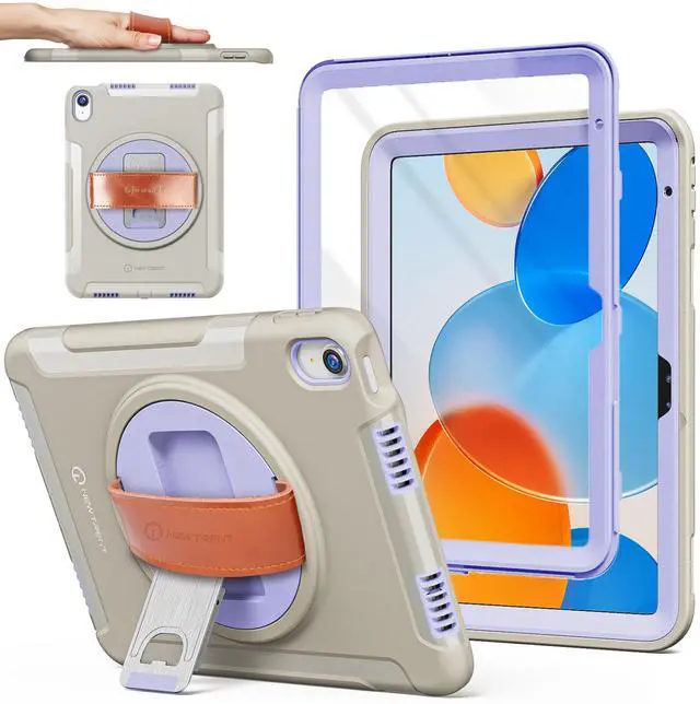 Main image of New Trent Original Rugged iPad Case for iPad 11 (A16) 11-inch (2025) & iPad 10th Gen 10.9-inch (2022) | 360deg Rotating Kickstand, Premium Genuine Leather Hand Strap, Built-in Screen Protector